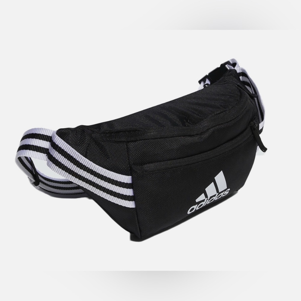 Adidas Black and White Belt Bag with Signature Stripes